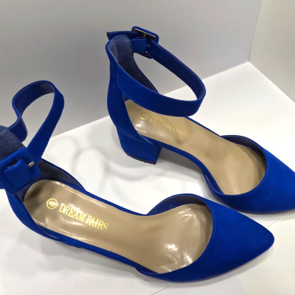 DREAM PAIRS HEELS CHUNKY  BLOCK SUEDE SANDALS  WOMEN SIZE 8  ROYAL BLUE COLOR